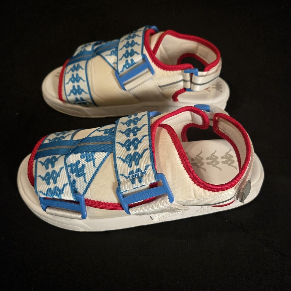 Kappa Sandals Womens Size 8 Mens 6 White Blue Strappy Hook & Loop Casual Summer - Picture 3 of 10